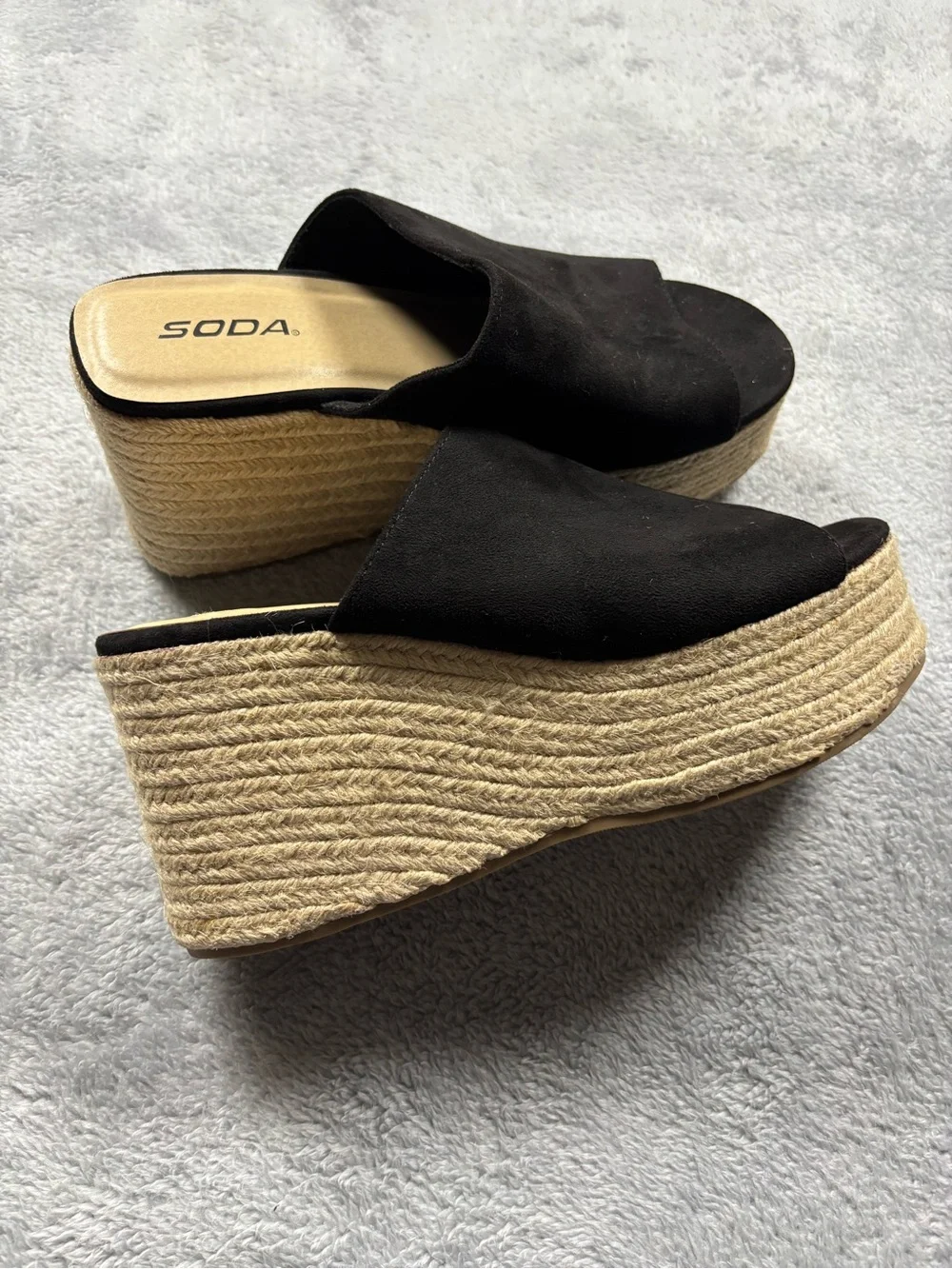 Soda Black Espadrille Platform Slide Sandals
